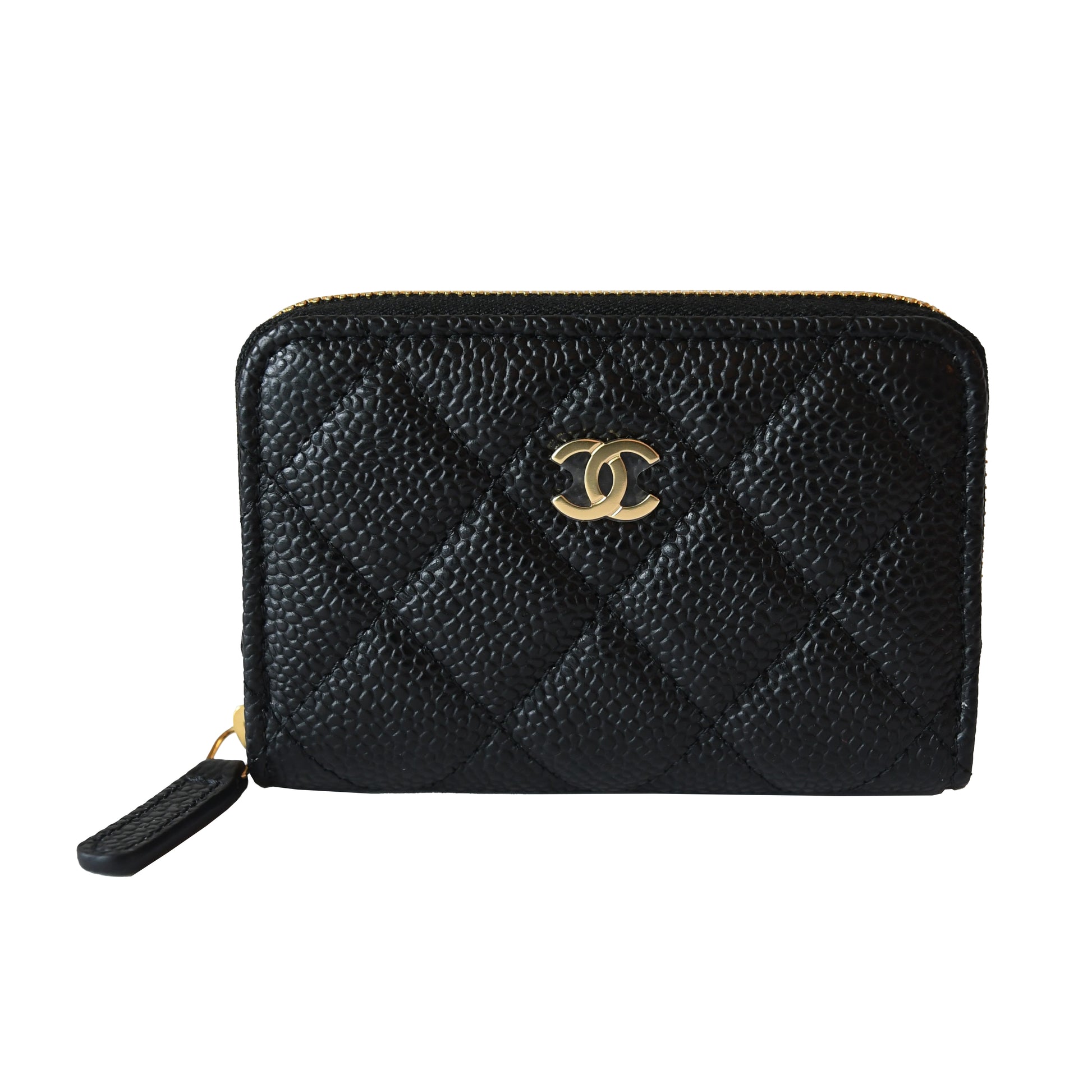 Chanel CC Caviar Quilted Zip Coin Purse Black Gold-NOBLEMARS