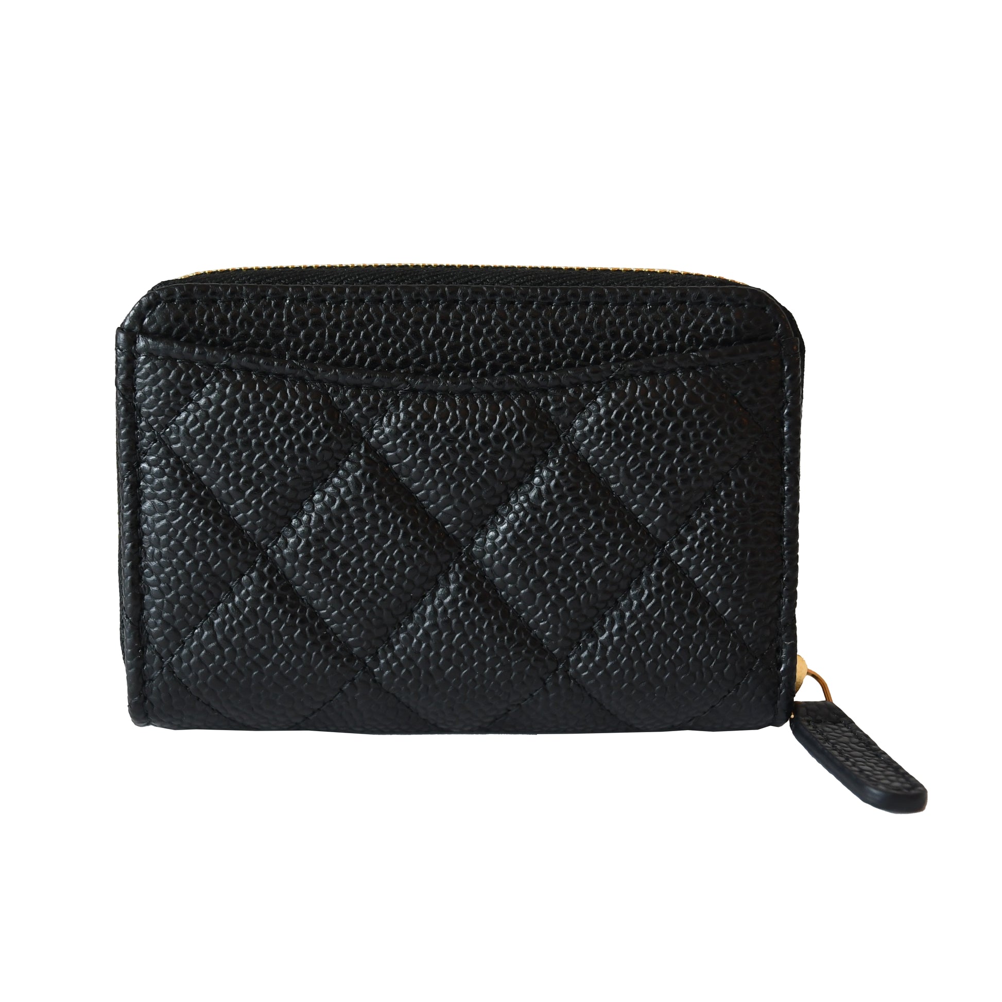 Chanel CC Caviar Quilted Zip Coin Purse Black Gold-NOBLEMARS