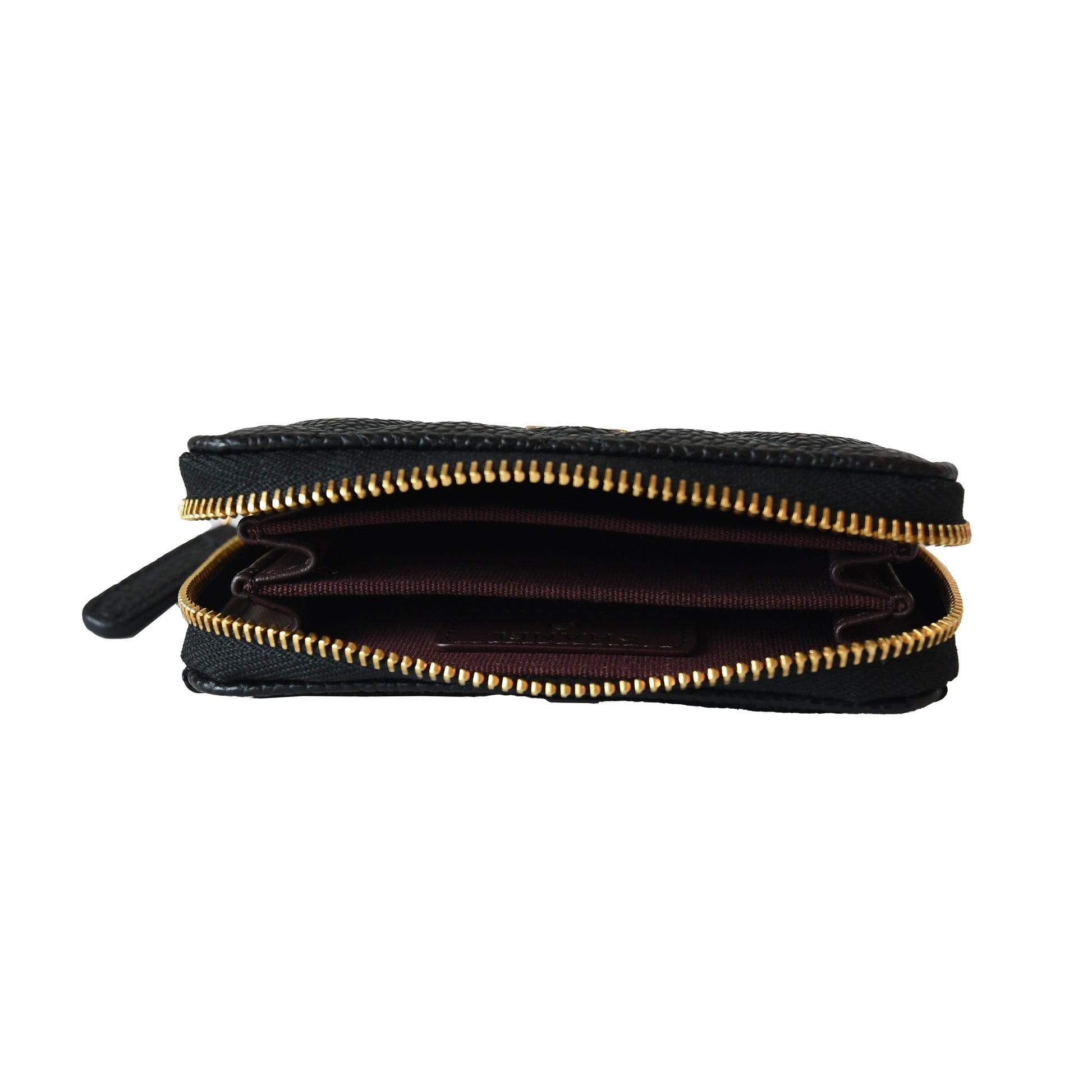 Chanel CC Caviar Quilted Zip Coin Purse Black Gold-NOBLEMARS