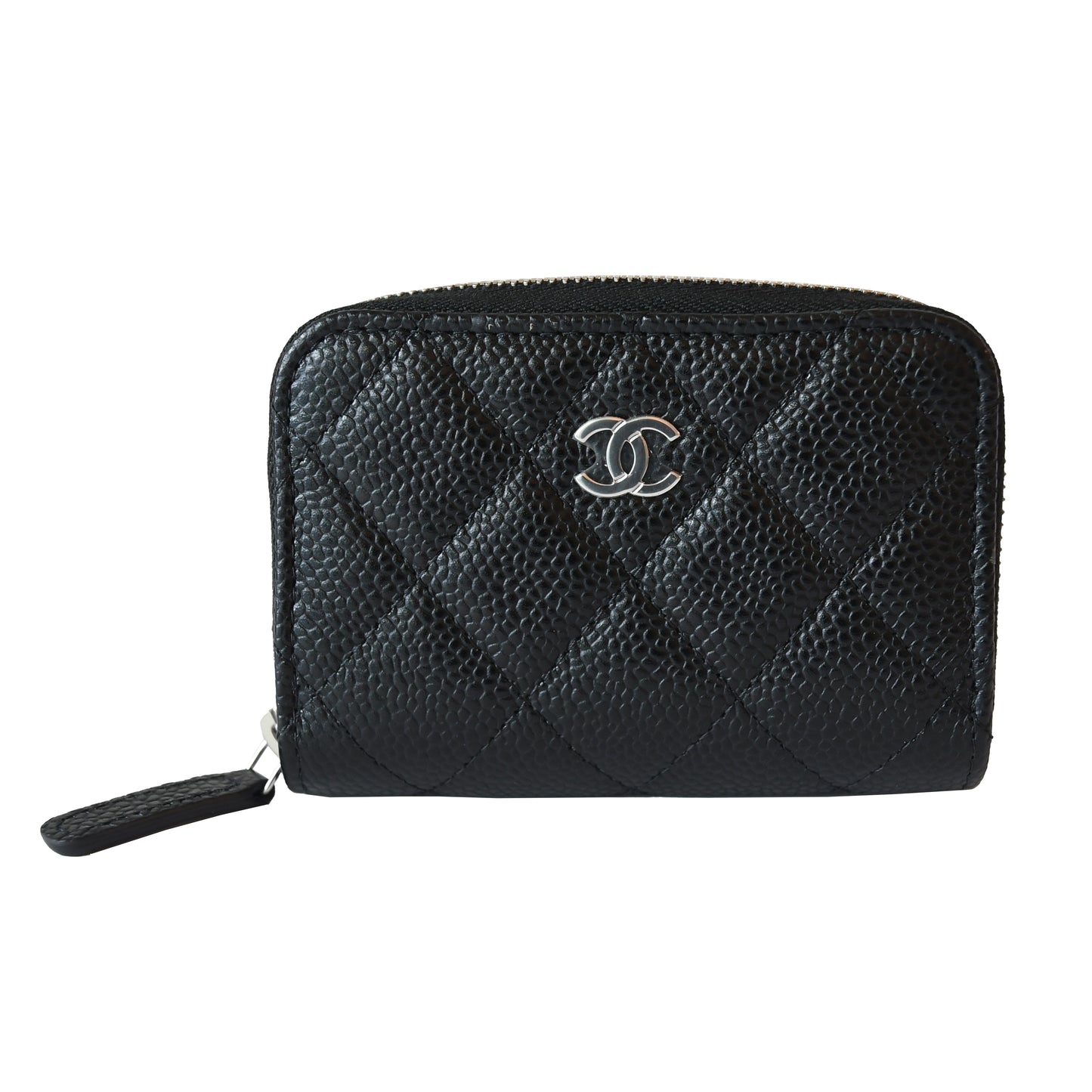 Chanel CC Caviar Quilted Zip Coin Purse Black Silver-NOBLEMARS