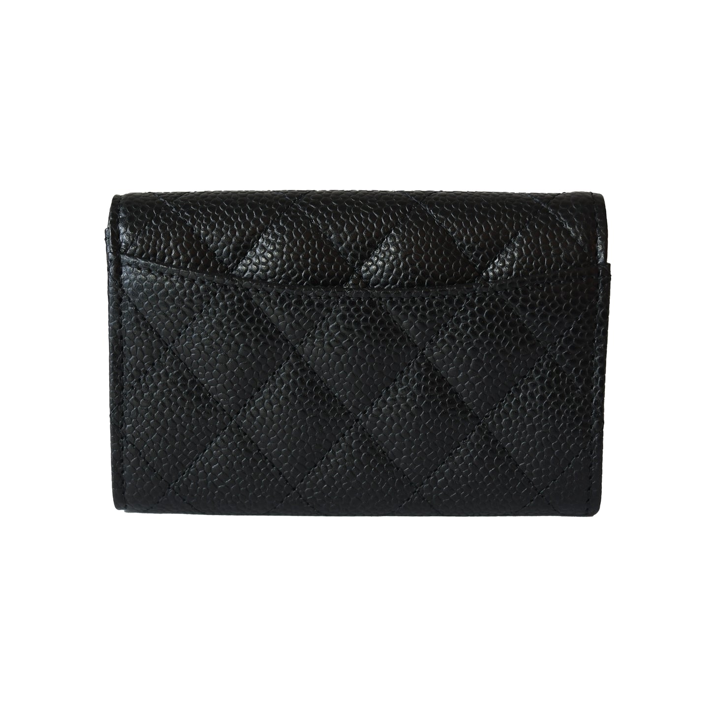 Chanel CC Quilted Caviar Flap Card Holder Wallet Black Silver-NOBLEMARS