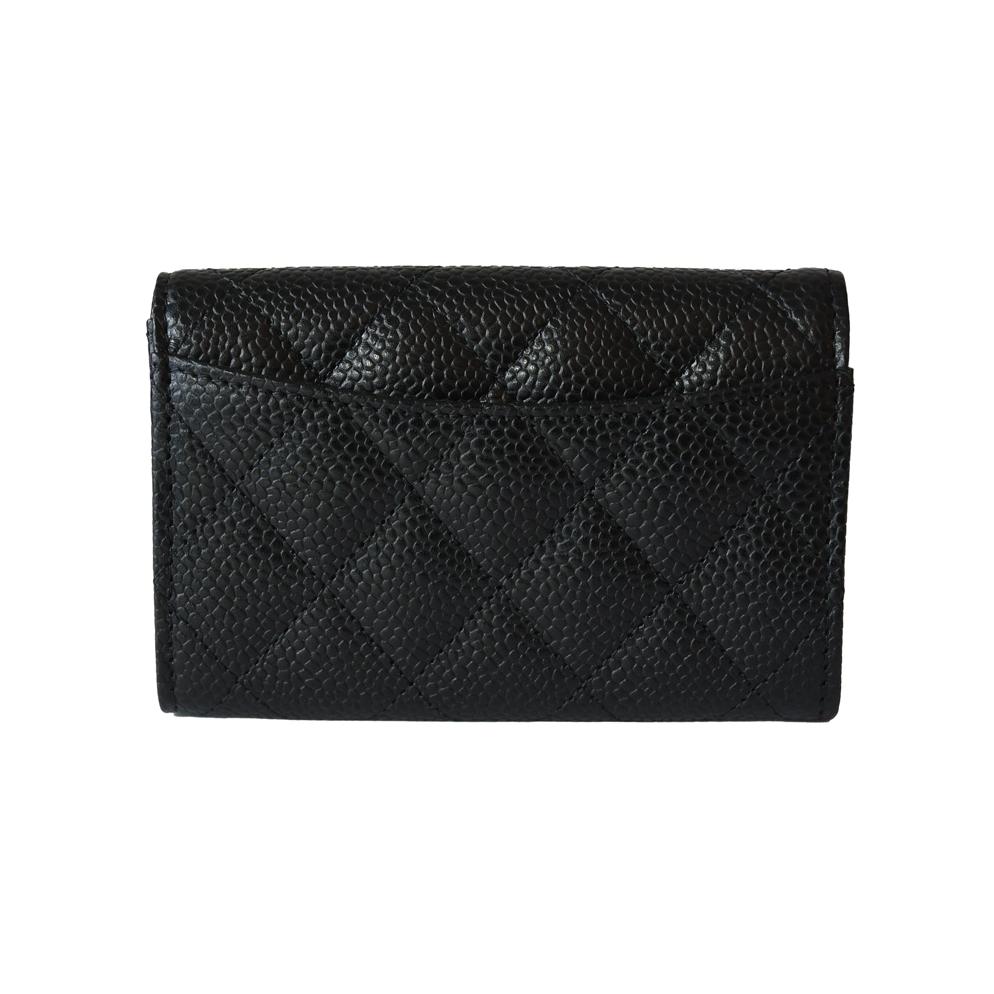 Chanel CC Quilted Caviar Flap Card Holder Wallet Black Silver-NOBLEMARS