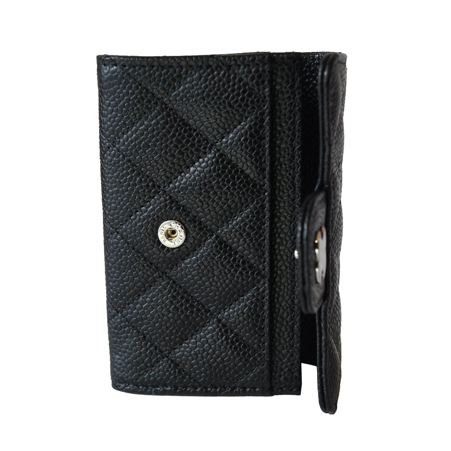 Chanel CC Quilted Caviar Flap Card Holder Wallet Black Silver-NOBLEMARS