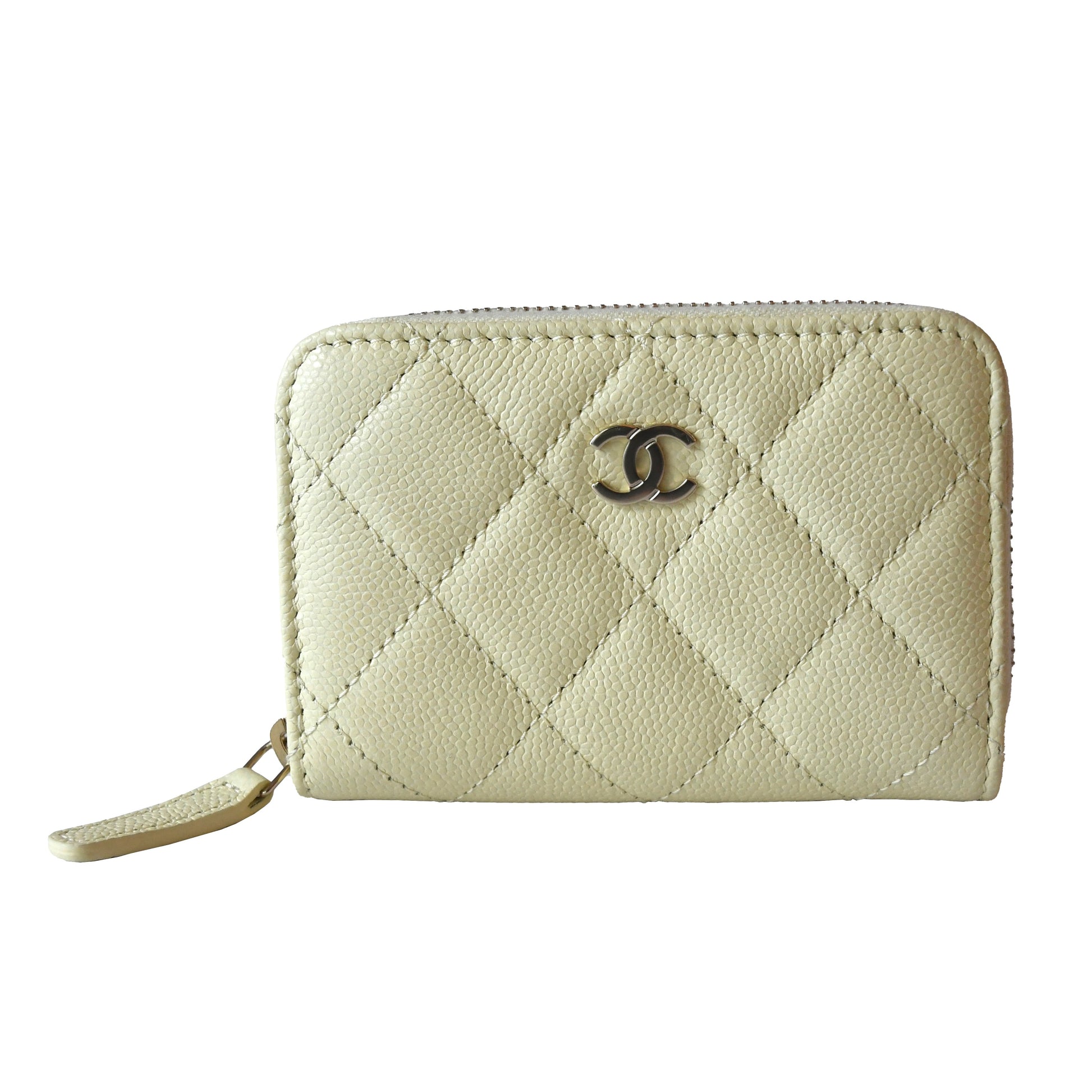 Chanel CC Quilted Caviar Zip Coin Purse Khaki Green-NOBLEMARS