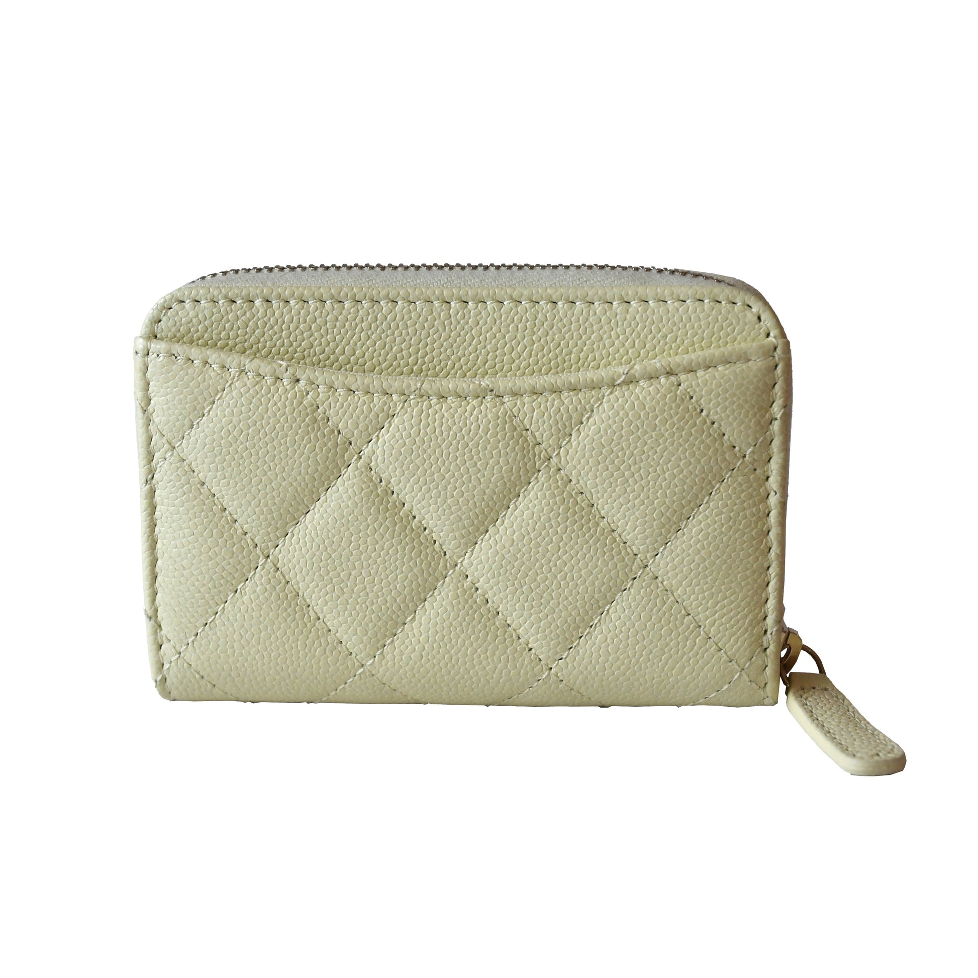 Chanel CC Quilted Caviar Zip Coin Purse Khaki Green-NOBLEMARS