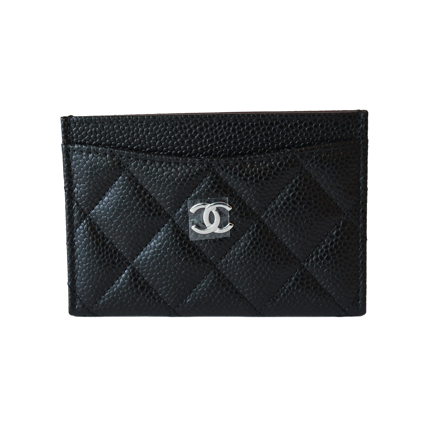 Chanel CC Quilted Caviar Card Holder Black Silver-NOBLEMARS