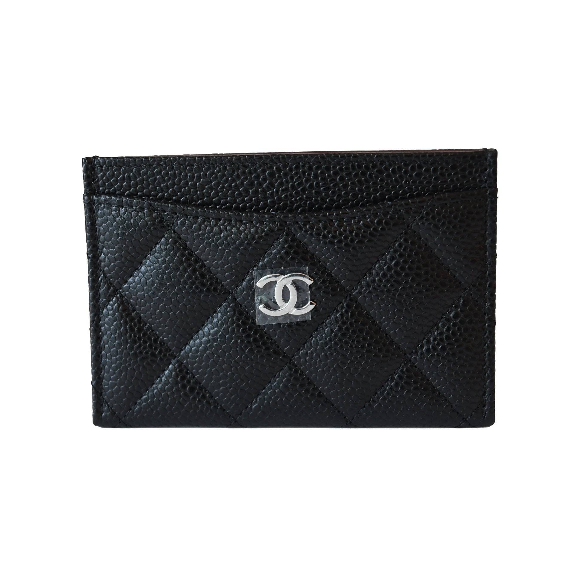 Chanel CC Quilted Caviar Card Holder Black Silver-NOBLEMARS