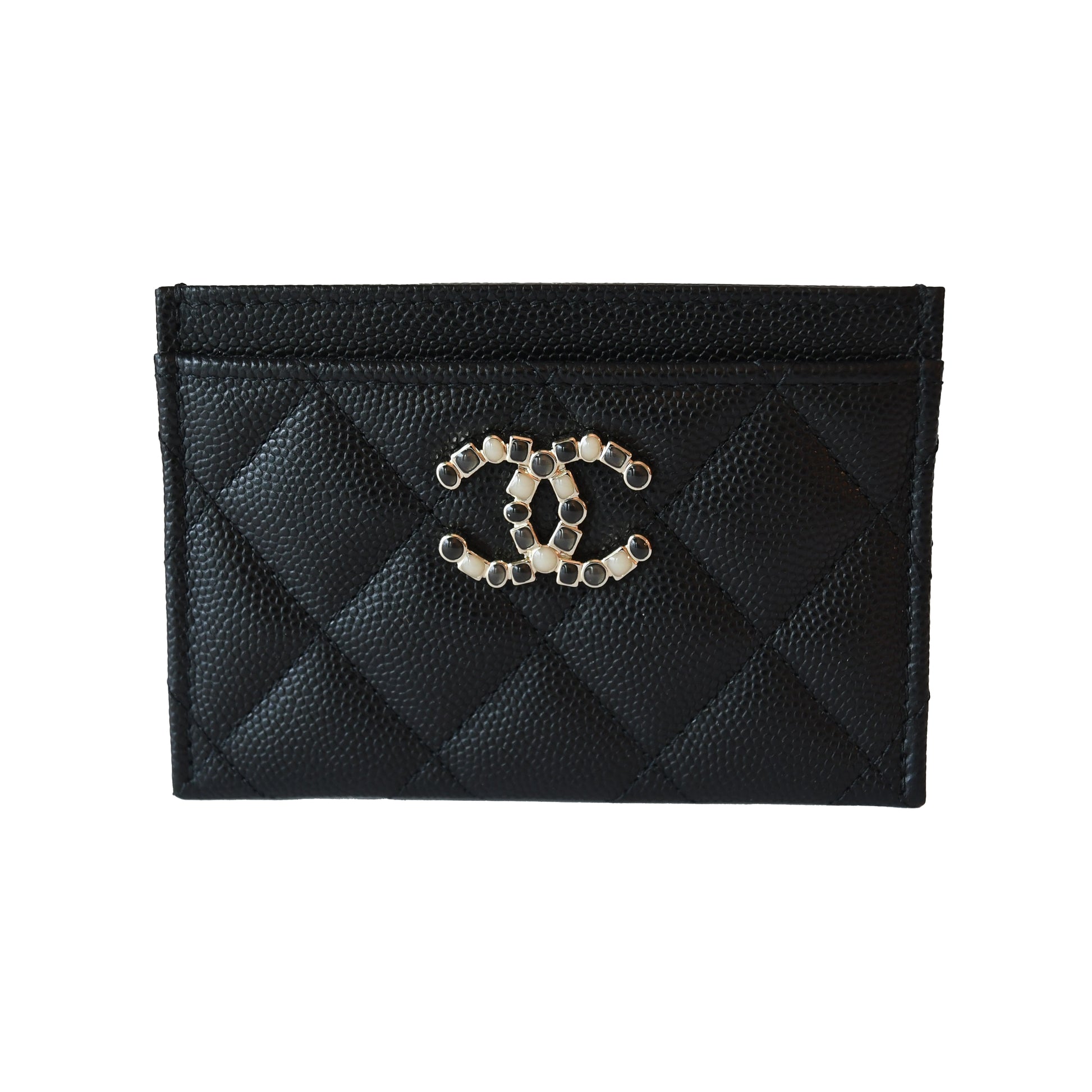 Chanel CC Resin Caviar Quilted Card Holder Black-NOBLEMARS