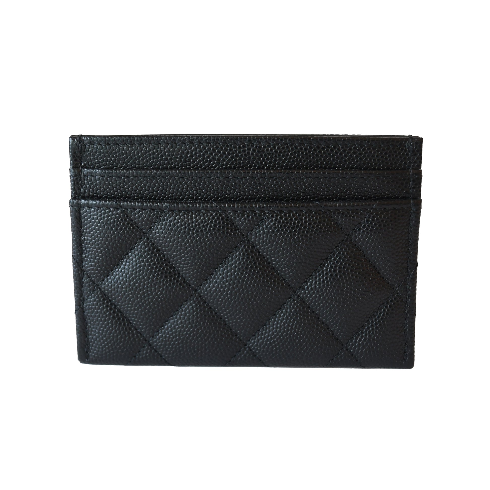 Chanel CC Resin Caviar Quilted Card Holder Black-NOBLEMARS