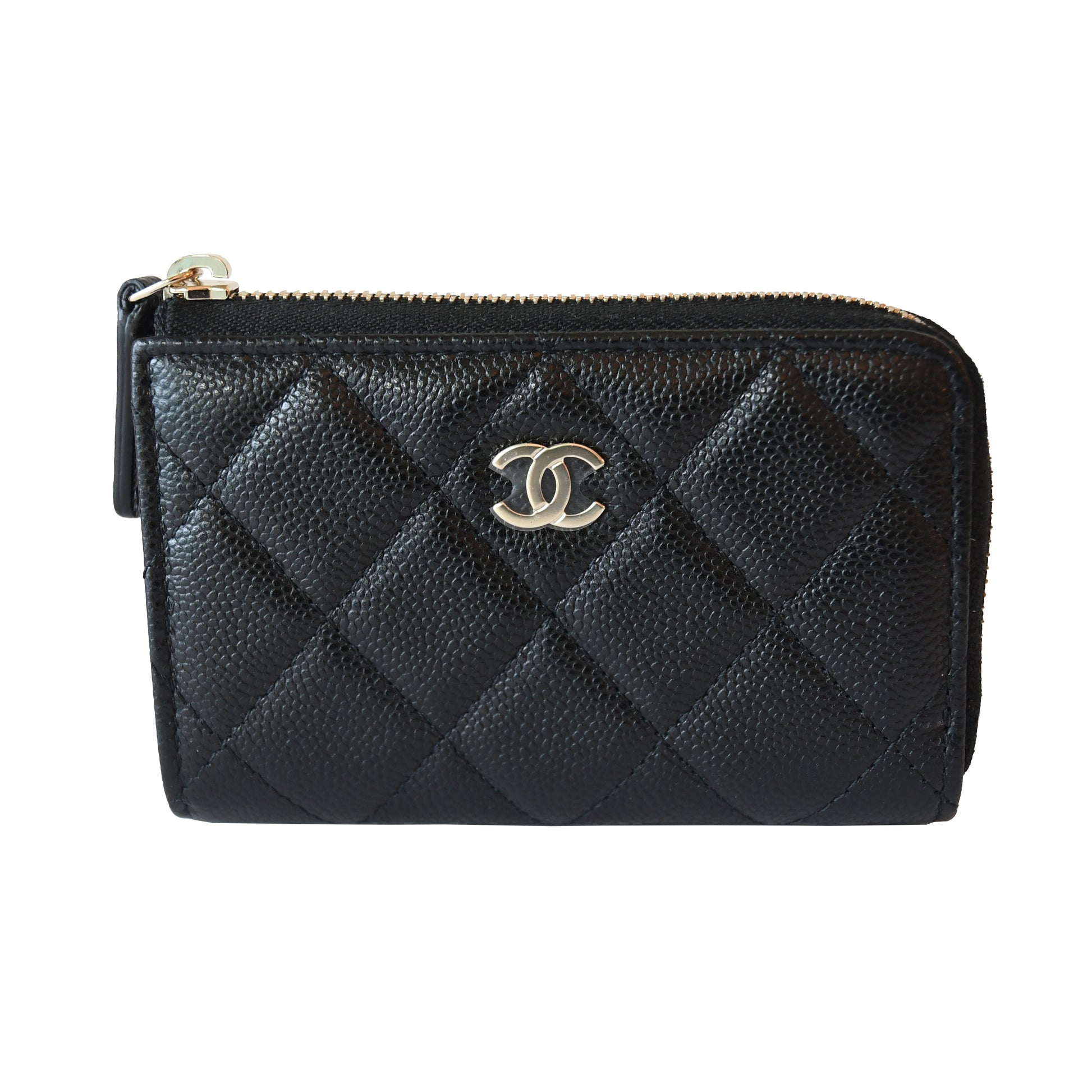 Chanel CC Caviar Quilted Zipped Key Holder Case Black Gold-NOBLEMARS