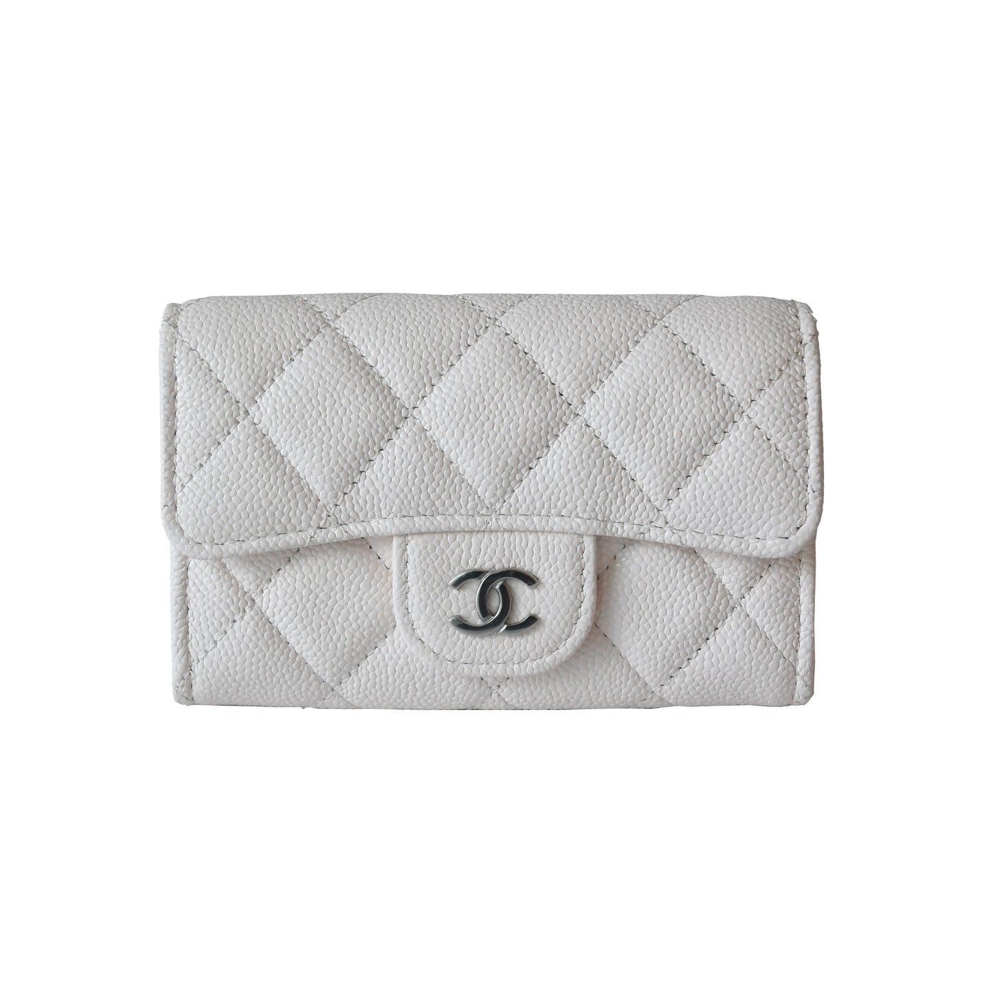 Chanel Caviar Quilted Flap Card Holder Wallet White