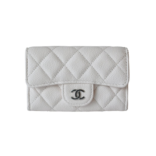Chanel Caviar Quilted Flap Card Holder Wallet White