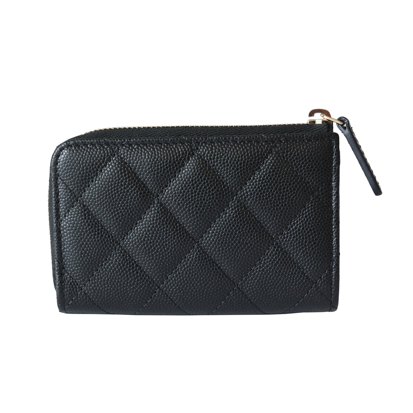 Chanel Gold CC Logo Zipped Key Holder Case Wallet Black