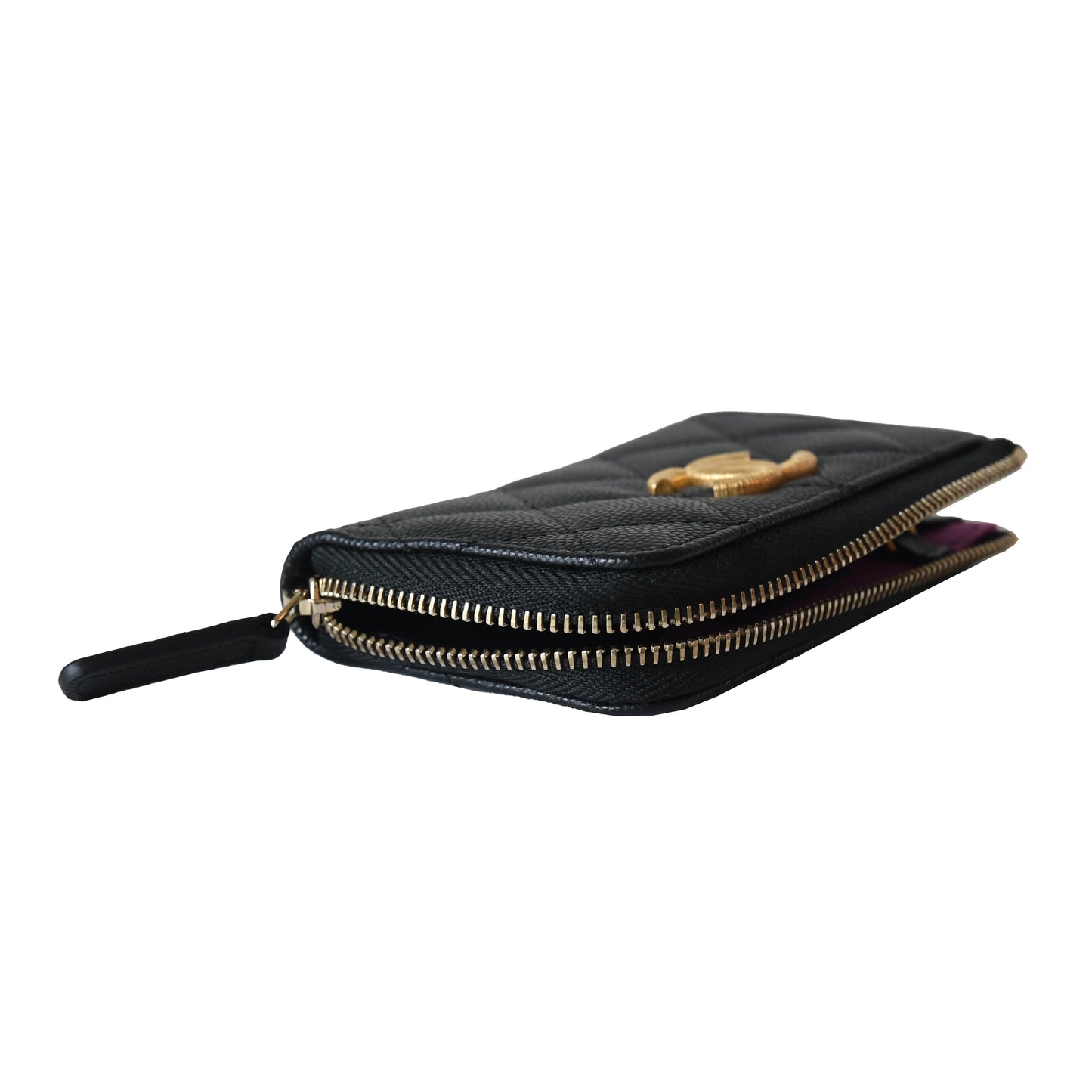 Chanel Gold CC Logo Zipped Key Holder Case Wallet Black