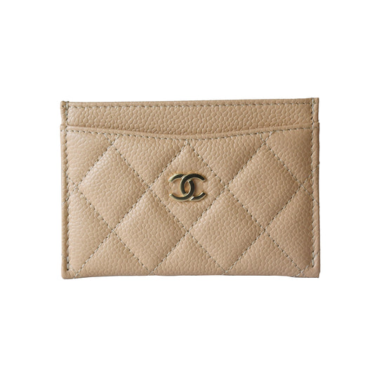 Chanel Caviar Quilted Card Holder Gold Hardware Beige