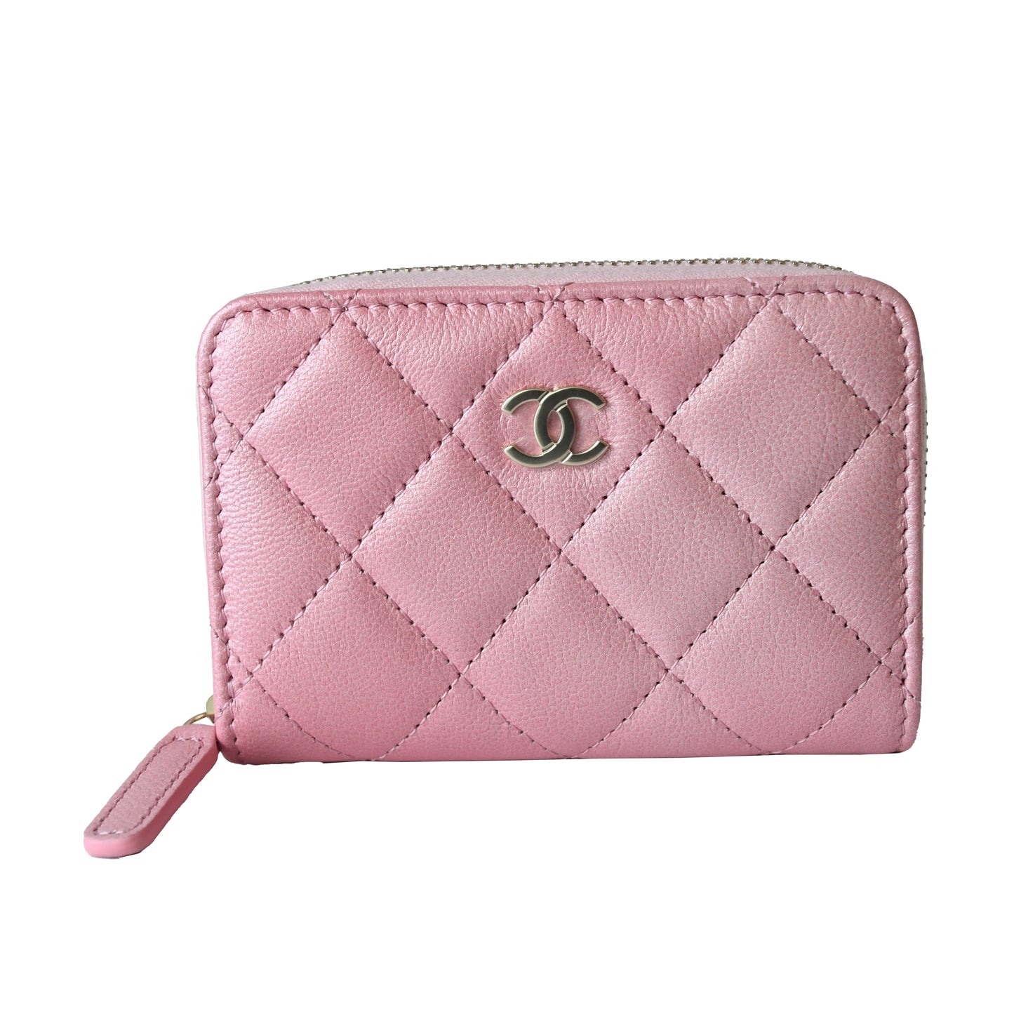 Chanel Iridescent Caviar Quilted Zip Coin Purse Wallet Pink