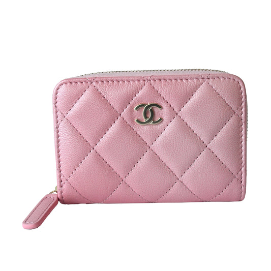 Chanel Iridescent Caviar Quilted Zip Coin Purse Wallet Pink