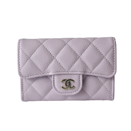 Chanel CC Quilted Flap Card Holder Interlocking Wallet Light Purple