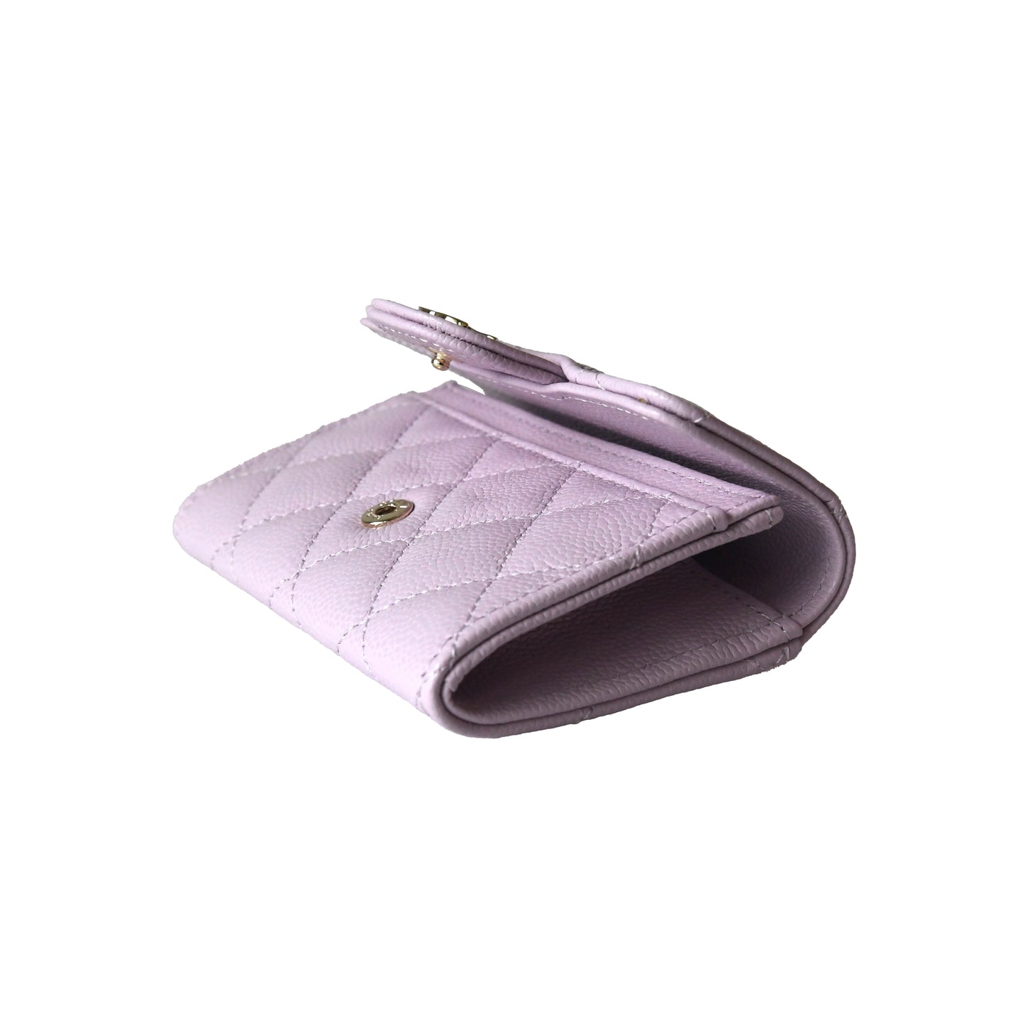 Chanel CC Quilted Flap Card Holder Interlocking Wallet Light Purple