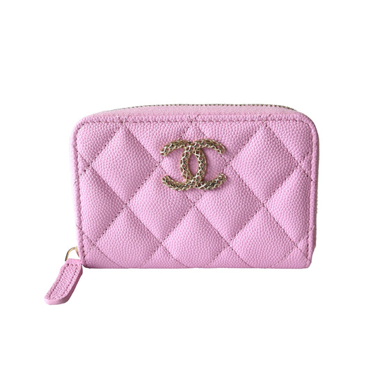 Chanel CC Quilted Zipped Coin Purse Wallet Pink
