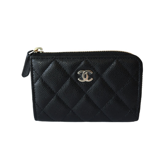 Chanel CC Caviar Quilted Zipped Key Holder Wallet Black