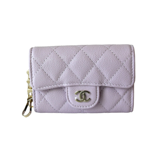 Chanel CC Caviar Quilted Classic 4 Key Holder Wallet Light Purple