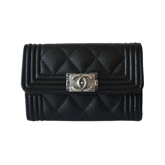 Chanel CC Caviar Quilted Le Boy Flap Card Holder Black