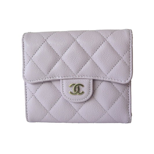 Chanel CC Caviar Quilted Trifold Compact Flap Wallet With Zipped Light Purple