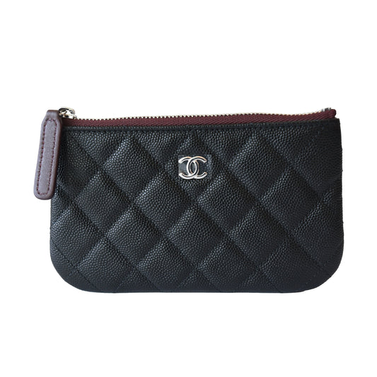 Chanel CC Caviar Quilted CF Zipped Pouch Case Black