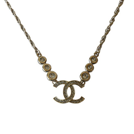 Chanel CC Crystal Strass Necklace Gold