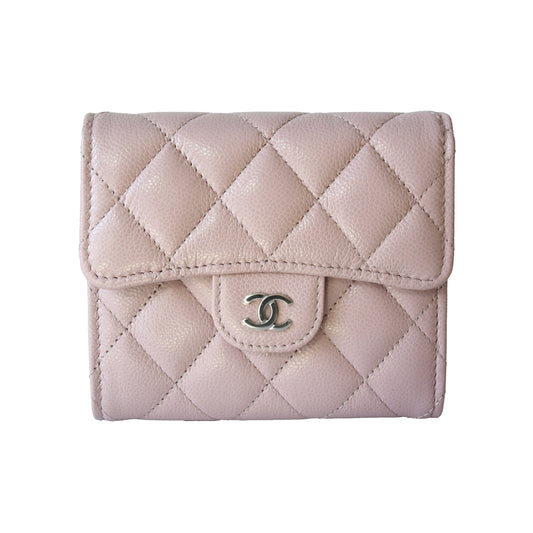 Chanel CC Caviar Quilted Trifold Compact Flap Wallet With Zipped Light Pink