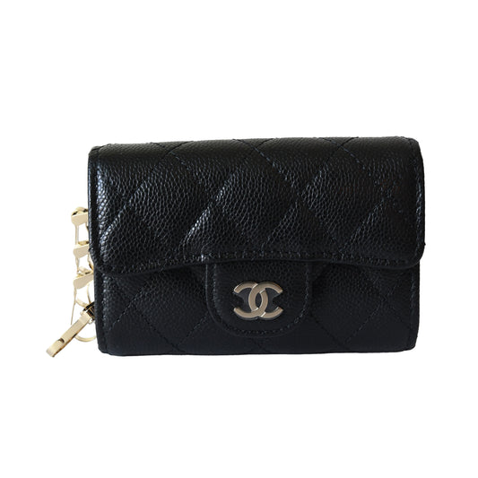 Chanel CC Caviar Quilted Classic 4 Key Holder Wallet Black