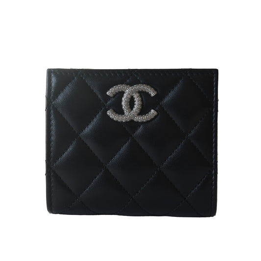 Chanel CC Quilted Compact Bifold Wallet Black