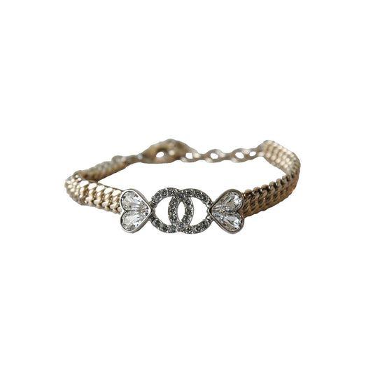 Chanel Crystal Strass CC Heart Chain Bracelet Gold