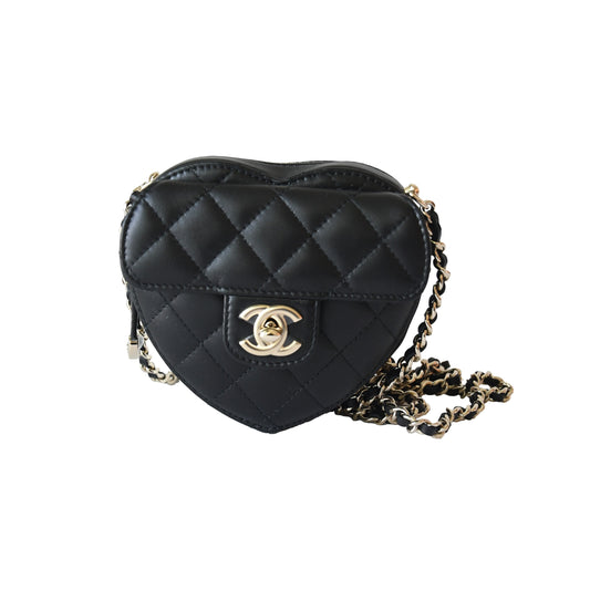 Chanel CC Lambskin Quilted In Love Heart Bag Gold Hardware Black