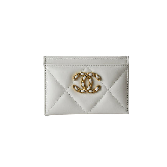 Chanel CC Lambskin Quilted Chanel 19 Card Holder White-NOBLEMARS