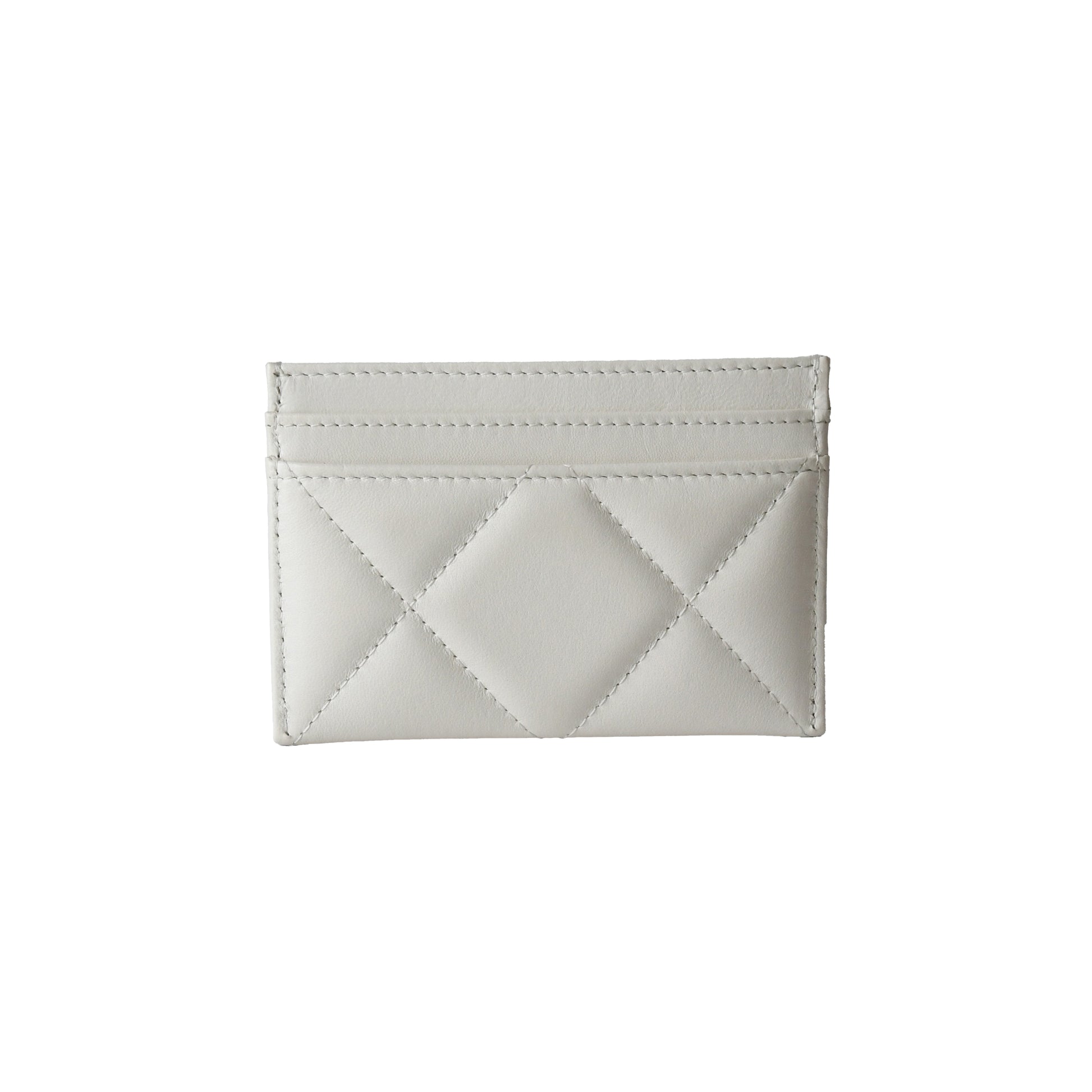 Chanel CC Lambskin Quilted Chanel 19 Card Holder White-NOBLEMARS