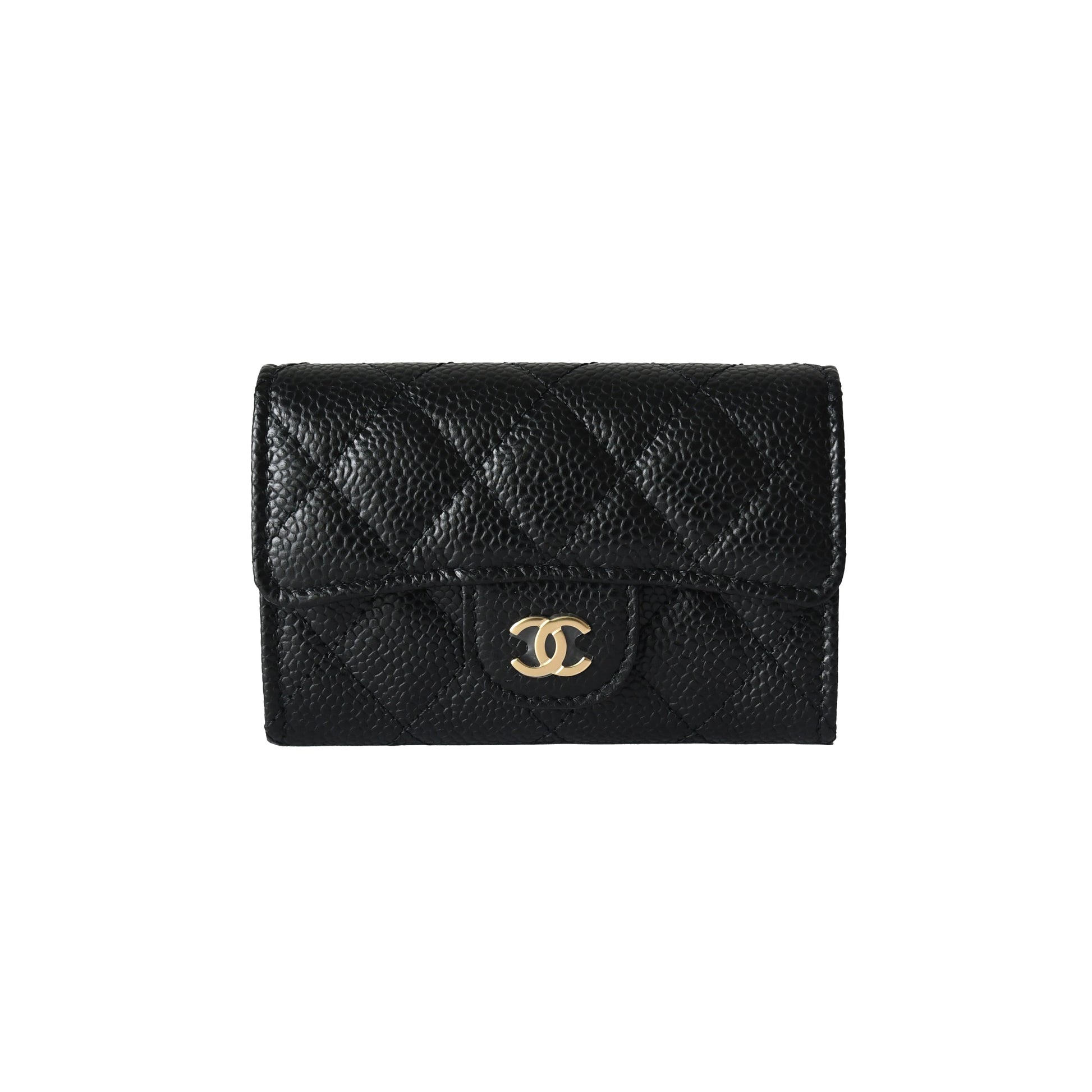 Chanel CC Caviar Quilted Flap Card Holder Wallet Gold Hardware Black-NOBLEMARS
