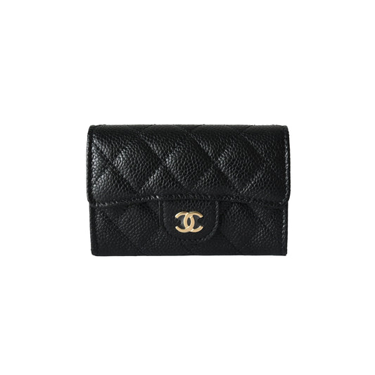 Chanel CC Caviar Quilted Flap Card Holder Wallet Gold Hardware Black-NOBLEMARS