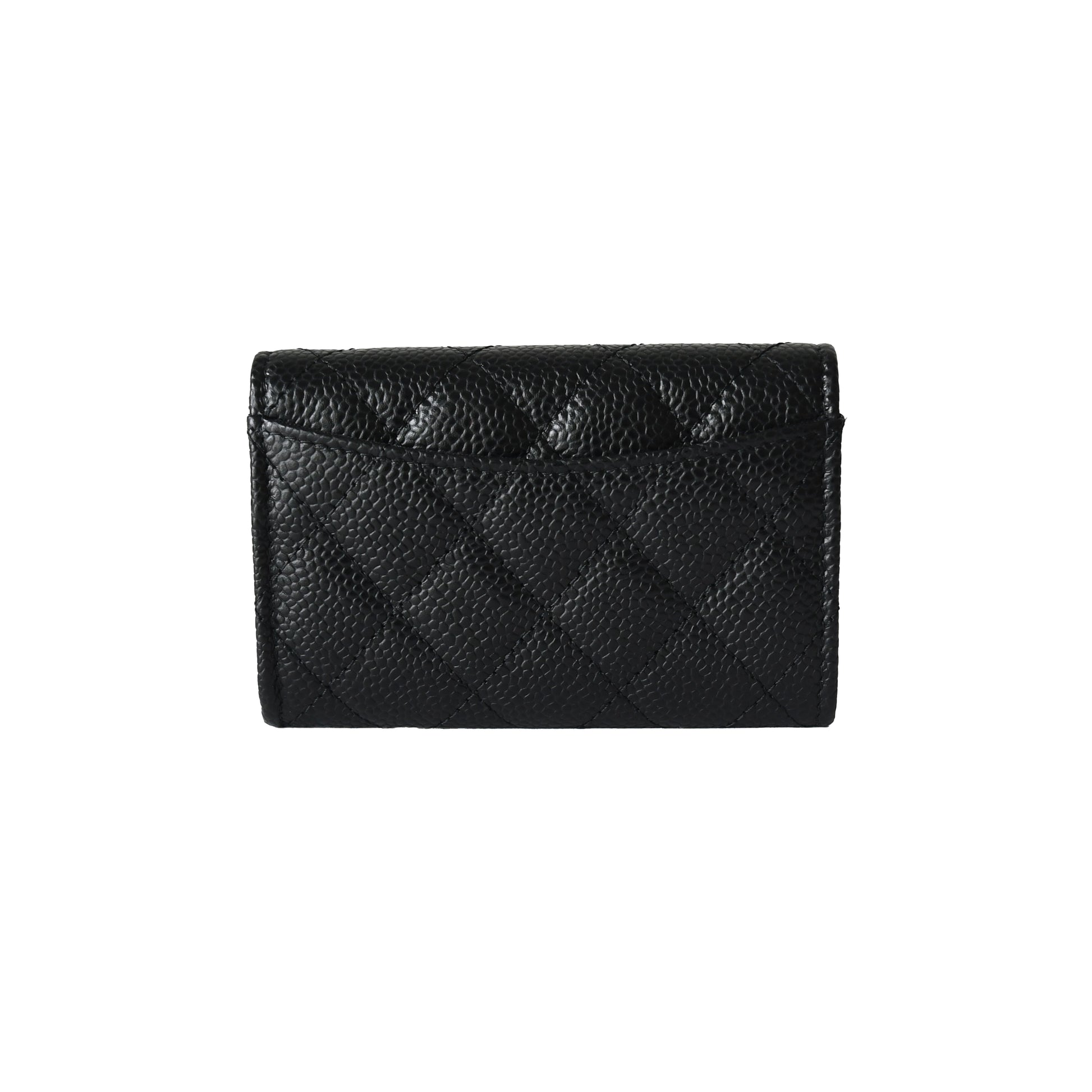Chanel CC Caviar Quilted Flap Card Holder Wallet Gold Hardware Black-NOBLEMARS