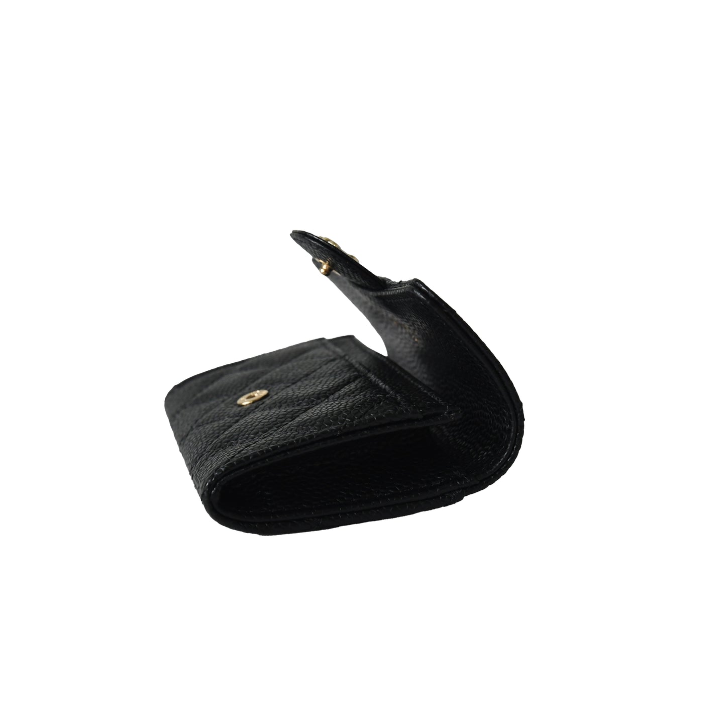 Chanel CC Caviar Quilted Flap Card Holder Wallet Gold Hardware Black-NOBLEMARS