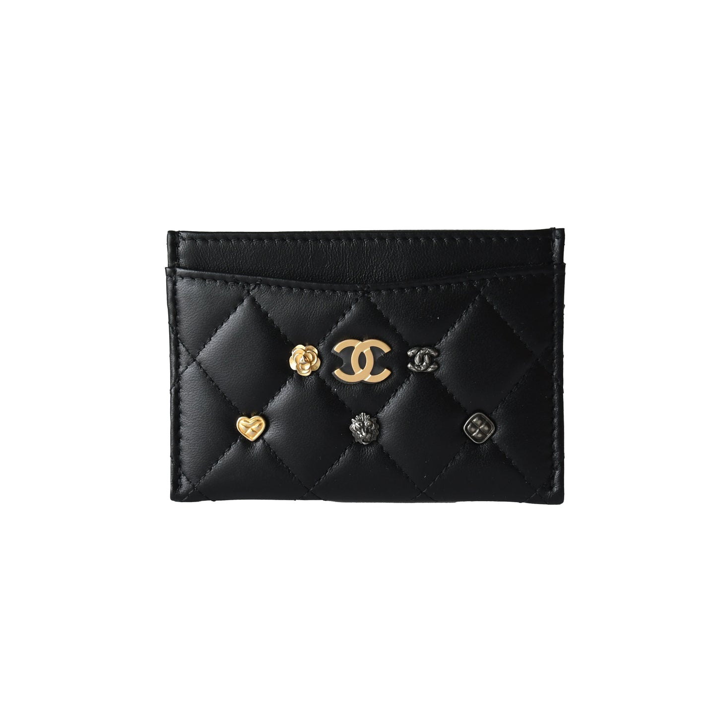 Chanel CC Lucky Charms Interlocking Card Holder Black-NOBLEMARS