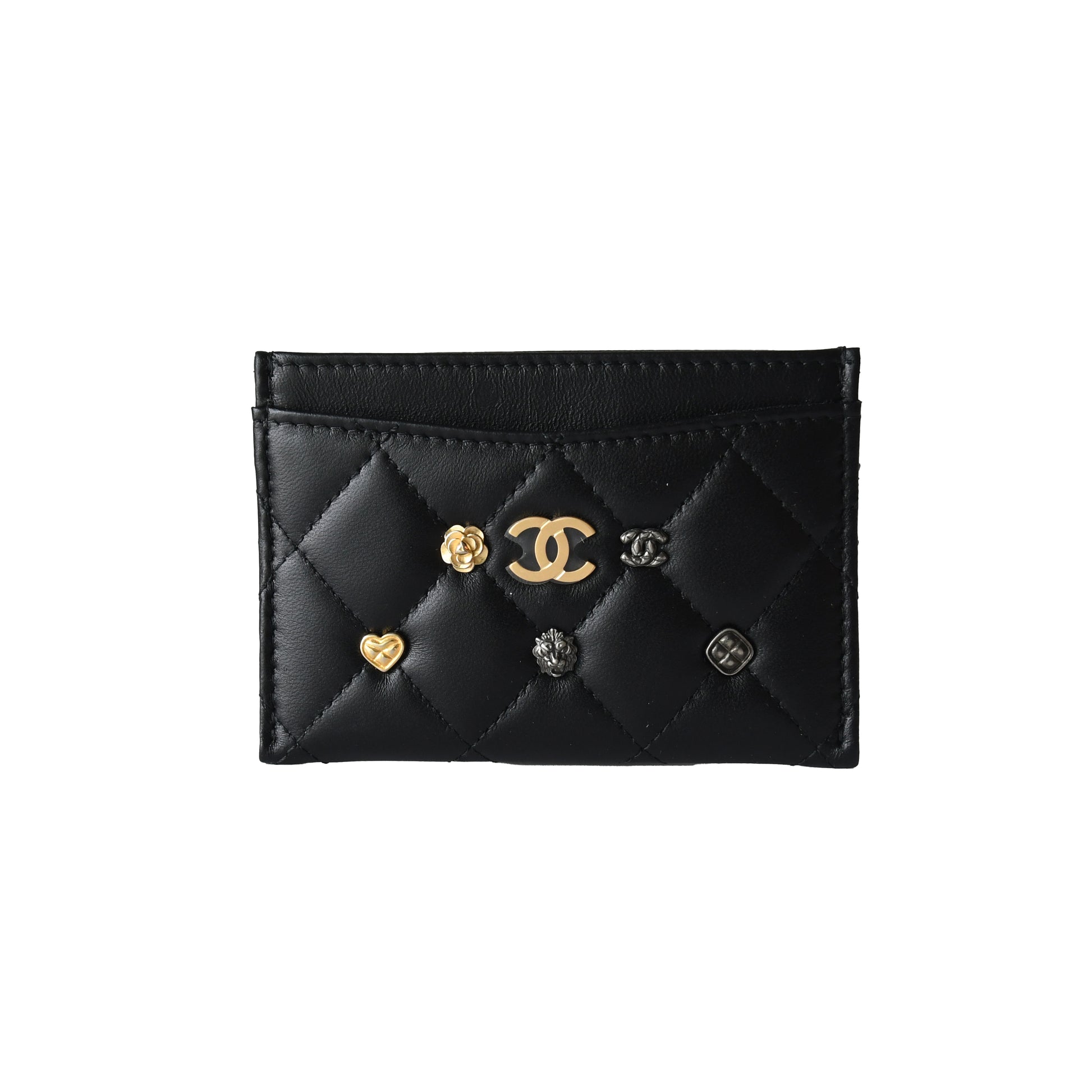Chanel CC Lucky Charms Interlocking Card Holder Black-NOBLEMARS