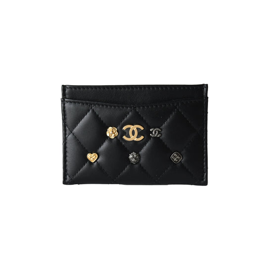 Chanel CC Lucky Charms Interlocking Card Holder Black-NOBLEMARS