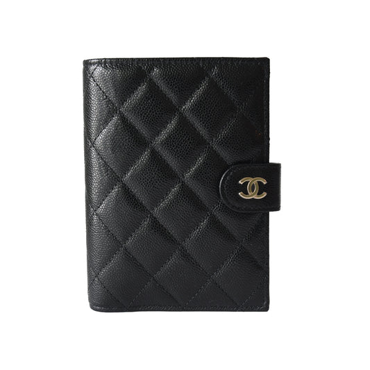 Chanel CC Caviar Quilted Passport Holder Wallet Black-NOBLEMARS