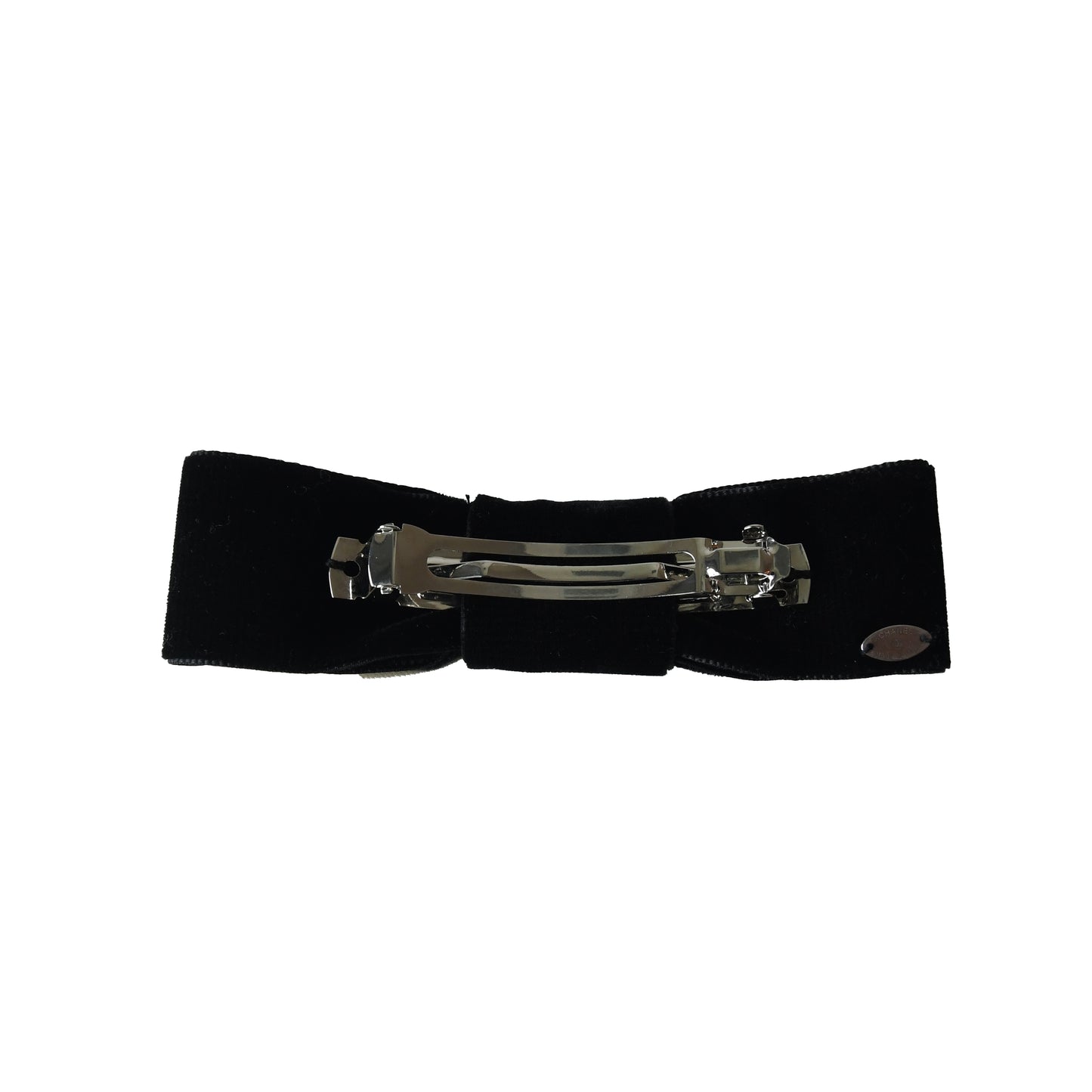 Chanel CC Silk Interlocking Bow Hair Barrette White-NOBLEMARS