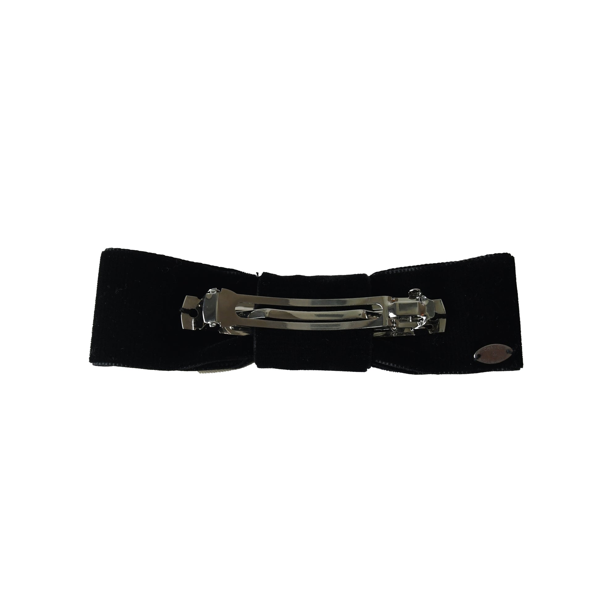 Chanel CC Silk Interlocking Bow Hair Barrette White-NOBLEMARS