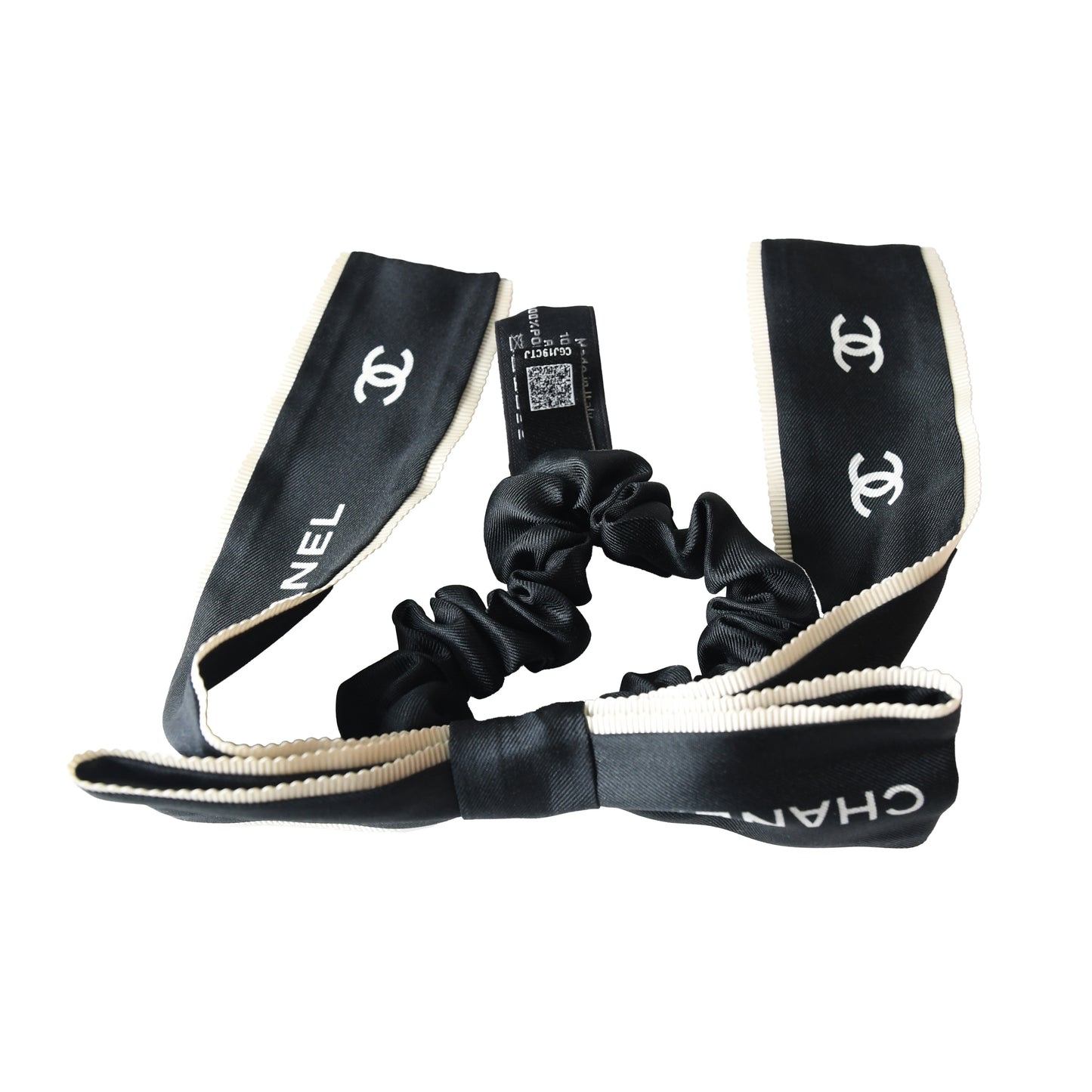 Chanel CC Silk Hair Tie Black-NOBLEMARS