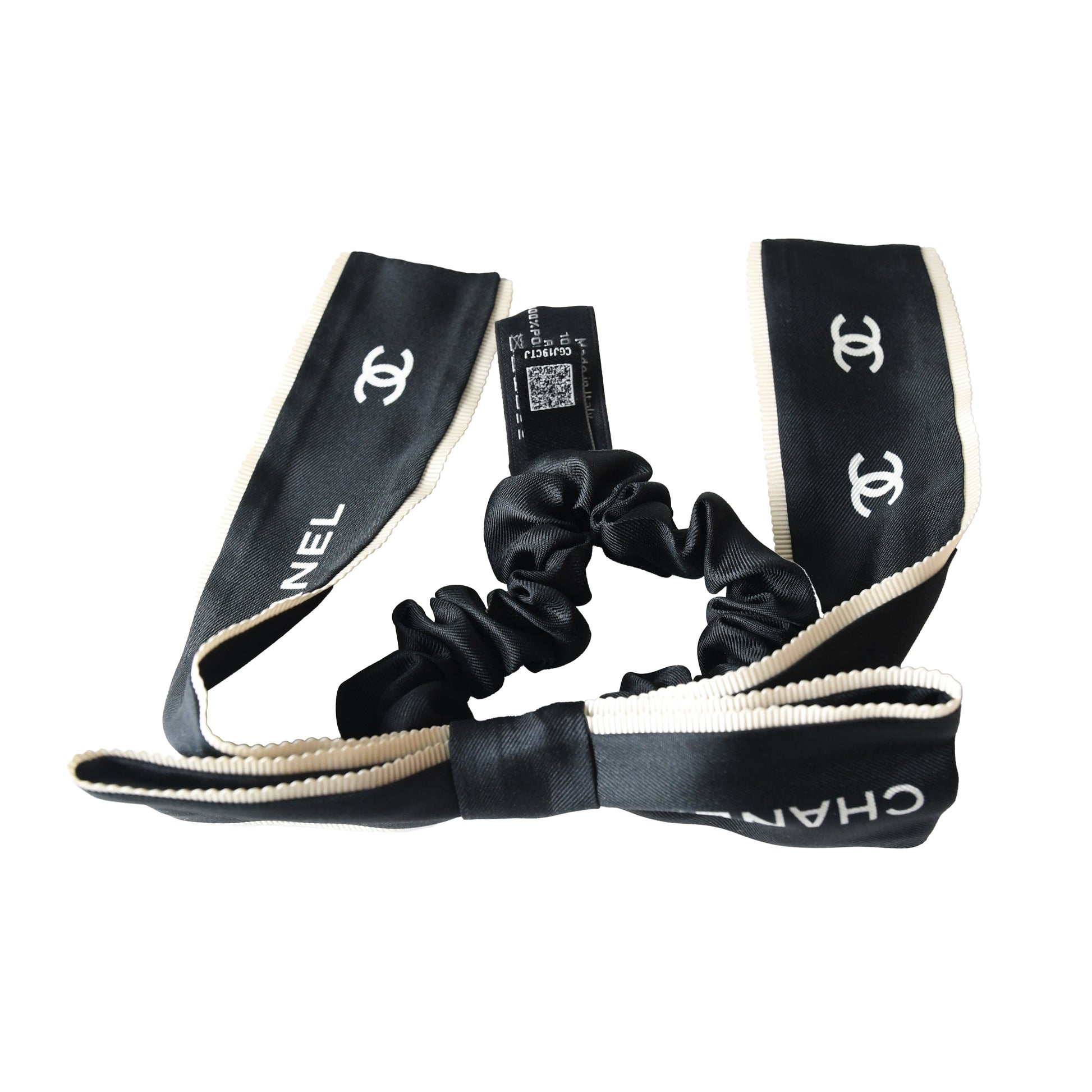 Chanel CC Silk Hair Tie Black-NOBLEMARS