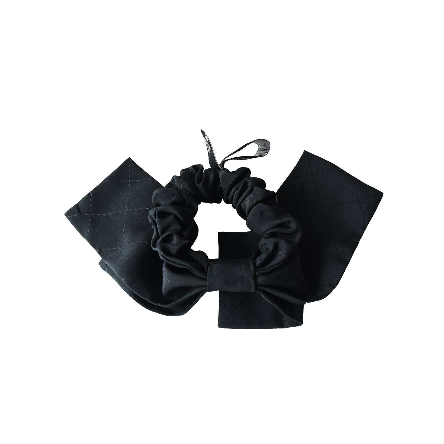 Chanel CC Silk Twill Ribbon Scrunchie Black-NOBLEMARS